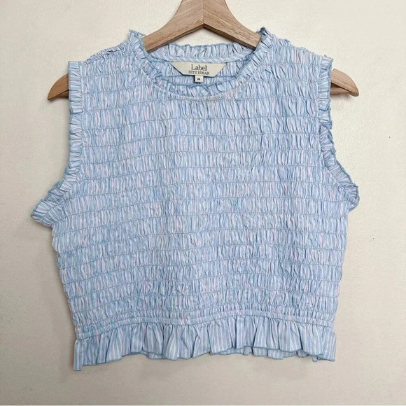 Label Ritu Kumar Womens  Medium Blue Pink Smocked Crop Top - Picture 4 of 11